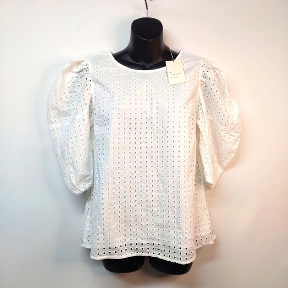 a new day Tops - A New Day Women's Blouse Top White Color Eyelet Puff 3/4 Sleeve Size M NWT